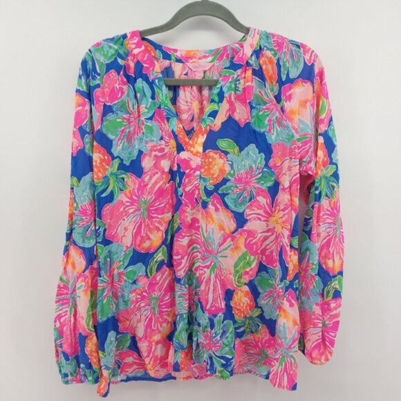 Lilly Pulitzer MARTINIQUE TOP Beckon Blue Jungle Utopia Small Blouse S - Picture 6 of 10